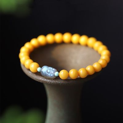 Fashion Jewelry Round Donut Yellow Amber Natural Yellow Piebald Amber Bracelet Water Purification Fashion Flower Round Beads Factory Direct Sales