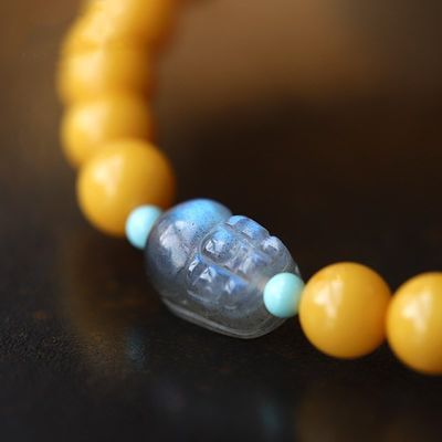 Fashion Jewelry Round Donut Yellow Amber Natural Yellow Piebald Amber Bracelet Water Purification Fashion Flower Round Beads Factory Direct Sales