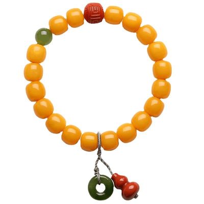 Fashion Jewelry Round Donut Yellow Amber Natural Yellow Piebald Amber Bracelet Water Purification Fashion Flower Round Beads Factory Direct Sales