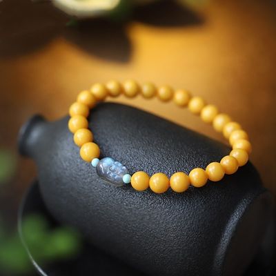 Fashion Jewelry Round Donut Yellow Amber Natural Yellow Piebald Amber Bracelet Water Purification Fashion Flower Round Beads Factory Direct Sales