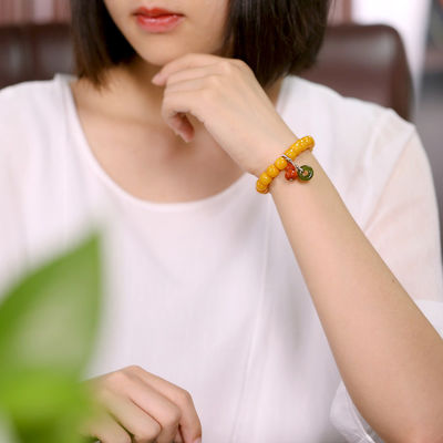 Fashion Jewelry Round Donut Yellow Amber Natural Yellow Piebald Amber Bracelet Water Purification Fashion Flower Round Beads Factory Direct Sales