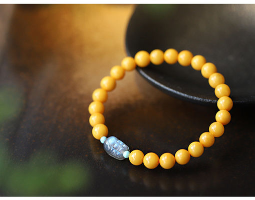 Fashion Jewelry Round Donut Yellow Amber Natural Yellow Piebald Amber Bracelet Water Purification Fashion Flower Round Beads Factory Direct Sales