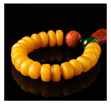 Amber Charm Elastic Natural Gemstone Natural Water Purification Amber Beeswax Hand String Beeswax Amber Round Bead Flower Perdo Circle Couple Bracelet