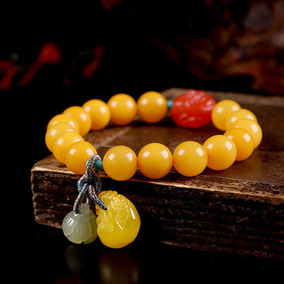 Amber Charm Elastic Natural Gemstone Natural Water Purification Amber Beeswax Hand String Beeswax Amber Round Bead Flower Perdo Circle Couple Bracelet