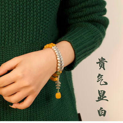 Natural Beeswax Amber Stone Bracelet for Men and Women Wholesale Natural Healing Green Dendritic Opal Bracelets Beads Loose Beads Jewelry Fengshui Bracelet As Gifts