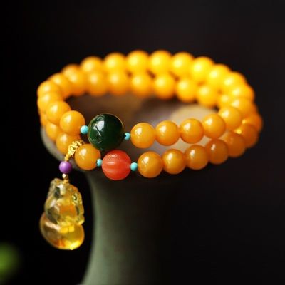 Fashion Jewelry Natural Round Bead Stone Natur Orange Yellow Amber Crystal Elastic Bracelet For Gift Bracelet Amber Tasbih Muslim Islamic Rosary Prayer Bead Natural Stone Muslim Rosary