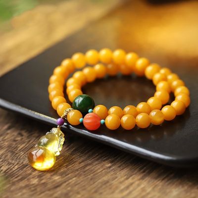 Fashion Jewelry Natural Round Bead Stone Natur Orange Yellow Amber Crystal Elastic Bracelet For Gift Bracelet Amber Tasbih Muslim Islamic Rosary Prayer Bead Natural Stone Muslim Rosary