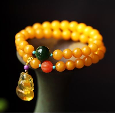 Fashion Jewelry Natural Round Bead Stone Natur Orange Yellow Amber Crystal Elastic Bracelet For Gift Bracelet Amber Tasbih Muslim Islamic Rosary Prayer Bead Natural Stone Muslim Rosary