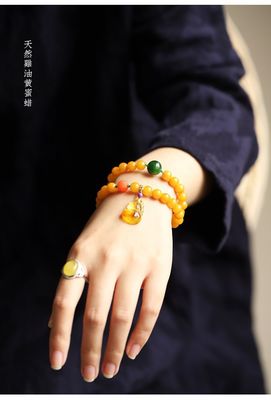 Fashion Jewelry Natural Round Bead Stone Natur Orange Yellow Amber Crystal Elastic Bracelet For Gift Bracelet Amber Tasbih Muslim Islamic Rosary Prayer Bead Natural Stone Muslim Rosary