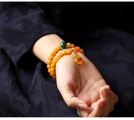 Fashion Jewelry Natural Round Bead Stone Natur Orange Yellow Amber Crystal Elastic Bracelet For Gift Bracelet Amber Tasbih Muslim Islamic Rosary Prayer Bead Natural Stone Muslim Rosary