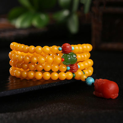 Fashion Jewelry Natural Round Bead Stone Natur Orange Yellow Amber Crystal Elastic Bracelet For Gift Bracelet Amber Tasbih Muslim Islamic Rosary Prayer Bead Natural Stone Muslim Rosary