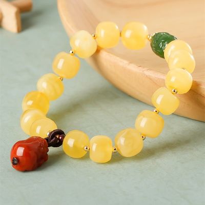 Wholesale Natural Healing Handmade Crystal Honey Amber Raw Stone Bracelet For Gift Souvenir Fine Jewelry Factory Real Classic 10mm Natural Crystal Bead Jewellery Amber Beeswax Bracelet