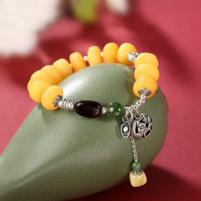 Wholesale Natural Healing Handmade Crystal Honey Amber Raw Stone Bracelet For Gift Souvenir Fine Jewelry Factory Real Classic 10mm Natural Crystal Bead Jewellery Amber Beeswax Bracelet