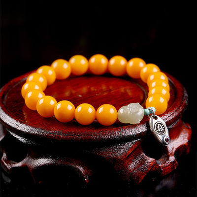 Wholesale Natural Healing Handmade Crystal Honey Amber Raw Stone Bracelet For Gift Souvenir Fine Jewelry Factory Real Classic 10mm Natural Crystal Bead Jewellery Amber Beeswax Bracelet