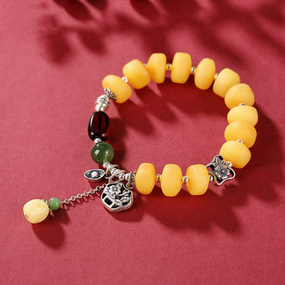 Wholesale Natural Healing Handmade Crystal Honey Amber Raw Stone Bracelet For Gift Souvenir Fine Jewelry Factory Real Classic 10mm Natural Crystal Bead Jewellery Amber Beeswax Bracelet