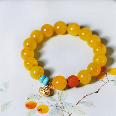 Wholesale Natural Healing Handmade Crystal Honey Amber Raw Stone Bracelet For Gift Souvenir Fine Jewelry Factory Real Classic 10mm Natural Crystal Bead Jewellery Amber Beeswax Bracelet