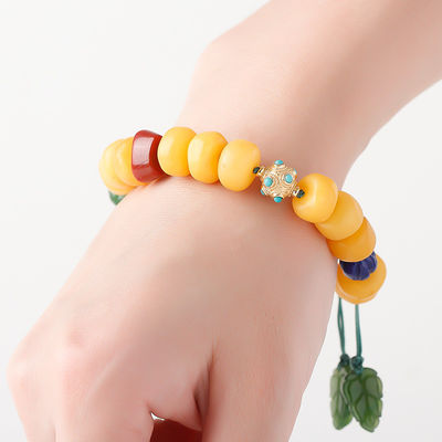 Wholesale Natural Healing Handmade Crystal Honey Amber Raw Stone Bracelet For Gift Souvenir Fine Jewelry Factory Real Classic 10mm Natural Crystal Bead Jewellery Amber Beeswax Bracelet