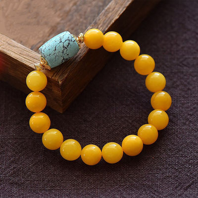Wholesale Natural Healing Handmade Crystal Honey Amber Raw Stone Bracelet For Gift Souvenir Fine Jewelry Factory Real Classic 10mm Natural Crystal Bead Jewellery Amber Beeswax Bracelet