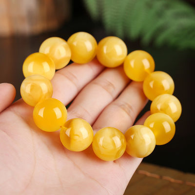 Amber Charm Elastic Natural Gemstone Natural Water Purification Amber Beeswax Hand String Beeswax Amber Round Bead Flower Perdo Circle Couple Bracelet