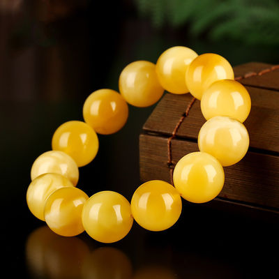 Amber Charm Elastic Natural Gemstone Natural Water Purification Amber Beeswax Hand String Beeswax Amber Round Bead Flower Perdo Circle Couple Bracelet