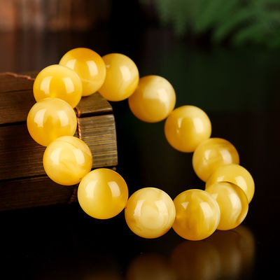 Amber Charm Elastic Natural Gemstone Natural Water Purification Amber Beeswax Hand String Beeswax Amber Round Bead Flower Perdo Circle Couple Bracelet