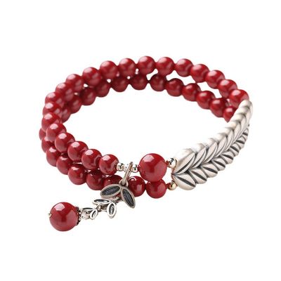 New Cinnabar Beads On Single Loop For Fashion Charm Bracelets Simple Design For Jewelry Crafts jasper Loose Natural Stone Beads Custom Red Cinnabar Bracelet