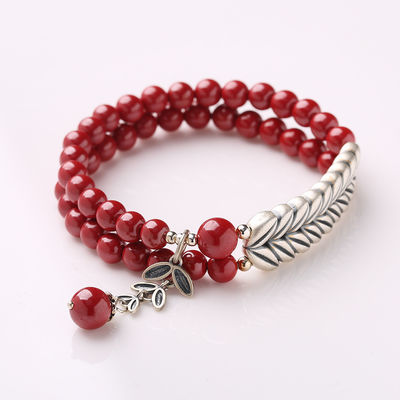 New Cinnabar Beads On Single Loop For Fashion Charm Bracelets Simple Design For Jewelry Crafts jasper Loose Natural Stone Beads Custom Red Cinnabar Bracelet