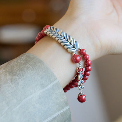 New Cinnabar Beads On Single Loop For Fashion Charm Bracelets Simple Design For Jewelry Crafts jasper Loose Natural Stone Beads Custom Red Cinnabar Bracelet