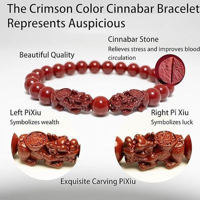 Feng Shui Cinnabar Bracelet For Women,Cinnabar Powder Feng Shui Bracelet,Feng Shui Bracelet For Wealth And Protection Good Luck Money Amulet