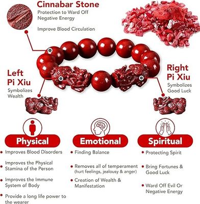 Feng Shui Cinnabar Bracelet For Women,Cinnabar Powder Feng Shui Bracelet,Feng Shui Bracelet For Wealth And Protection Good Luck Money Amulet