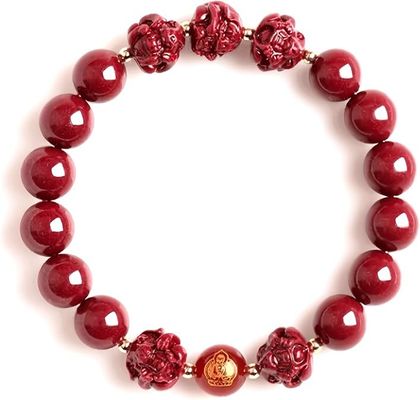 FengShui Wealth And Luck Bracelet, Feng Shui Cinnabar Stone Zodiac Wealth Bangle Prosperity Buddha Beads Elastic Bracelet For Women Jewelry
