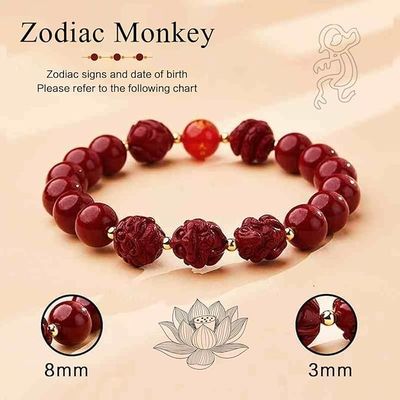 FengShui Wealth And Luck Bracelet, Feng Shui Cinnabar Stone Zodiac Wealth Bangle Prosperity Buddha Beads Elastic Bracelet For Women Jewelry