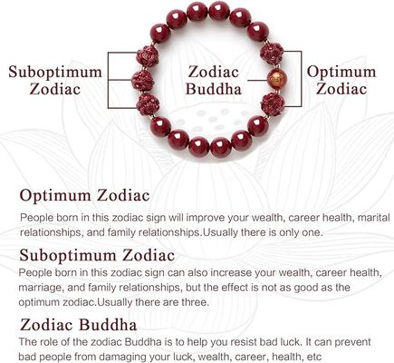 FengShui Wealth And Luck Bracelet, Feng Shui Cinnabar Stone Zodiac Wealth Bangle Prosperity Buddha Beads Elastic Bracelet For Women Jewelry