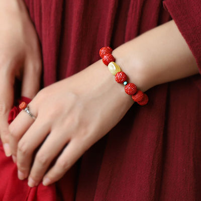 FengShui Wealth And Luck Bracelet, Feng Shui Cinnabar Stone Zodiac Wealth Bangle Prosperity Buddha Beads Elastic Bracelet For Women Jewelry