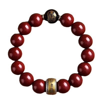 Feng Shui Wealth Bracelet Red Cinnabar Natural Crystal Onyx Relief Reiki Healing Stone Original Double Protection Red Strand Bracelet Bring Luck Prosperity