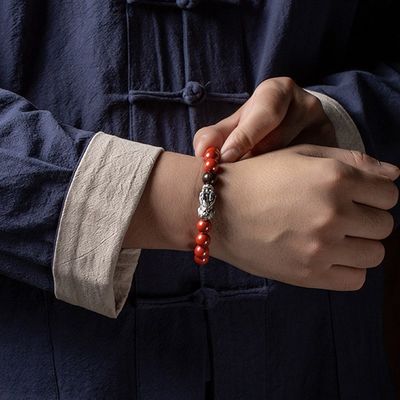 Feng Shui Wealth Bracelet Red Cinnabar Natural Crystal Onyx Relief Reiki Healing Stone Original Double Protection Red Strand Bracelet Bring Luck Prosperity