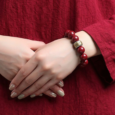Feng Shui Wealth Bracelet Red Cinnabar Natural Crystal Onyx Relief Reiki Healing Stone Original Double Protection Red Strand Bracelet Bring Luck Prosperity