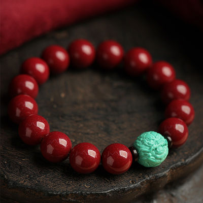 Feng Shui Wealth Bracelet Red Cinnabar Natural Crystal Onyx Relief Reiki Healing Stone Original Double Protection Red Strand Bracelet Bring Luck Prosperity