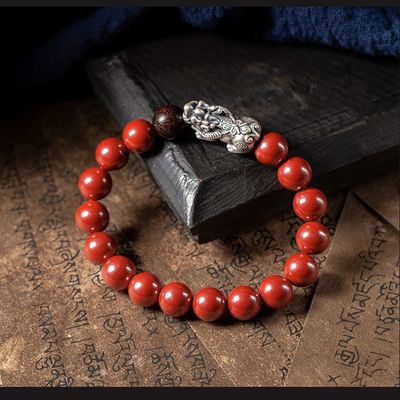 Feng Shui Wealth Bracelet Red Cinnabar Natural Crystal Onyx Relief Reiki Healing Stone Original Double Protection Red Strand Bracelet Bring Luck Prosperity