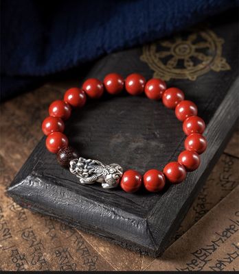 Feng Shui Wealth Bracelet Red Cinnabar Natural Crystal Onyx Relief Reiki Healing Stone Original Double Protection Red Strand Bracelet Bring Luck Prosperity