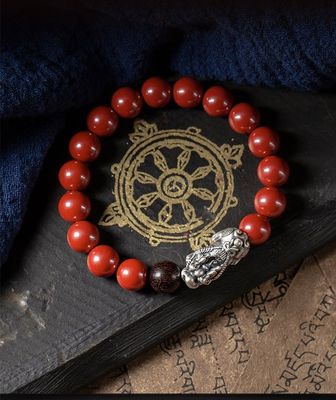 Feng Shui Wealth Bracelet Red Cinnabar Natural Crystal Onyx Relief Reiki Healing Stone Original Double Protection Red Strand Bracelet Bring Luck Prosperity