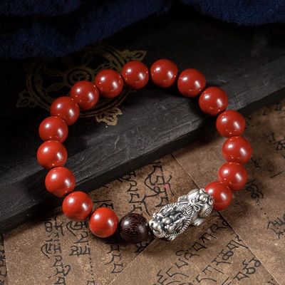 Feng Shui Wealth Bracelet Red Cinnabar Natural Crystal Onyx Relief Reiki Healing Stone Original Double Protection Red Strand Bracelet Bring Luck Prosperity