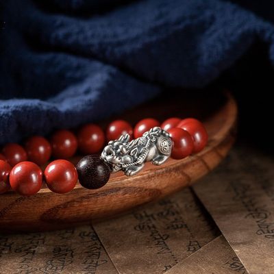 Feng Shui Wealth Bracelet Red Cinnabar Natural Crystal Onyx Relief Reiki Healing Stone Original Double Protection Red Strand Bracelet Bring Luck Prosperity