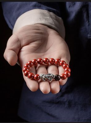 Feng Shui Wealth Bracelet Red Cinnabar Natural Crystal Onyx Relief Reiki Healing Stone Original Double Protection Red Strand Bracelet Bring Luck Prosperity