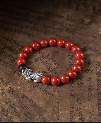 Feng Shui Wealth Bracelet Red Cinnabar Natural Crystal Onyx Relief Reiki Healing Stone Original Double Protection Red Strand Bracelet Bring Luck Prosperity