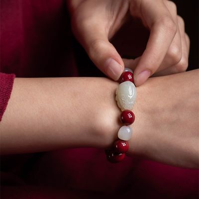 Cinnabar Bracelet For Women – Feng Shui Red Jade Beads Handmade Bracelet With Enamel Decor – Good Luck & Abundance Protection Jewelry For Daily Wear