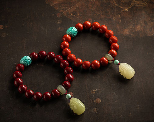Cinnabar Bracelet For Women – Feng Shui Red Jade Beads Handmade Bracelet With Enamel Decor – Good Luck & Abundance Protection Jewelry For Daily Wear