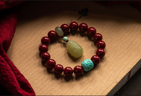 Cinnabar Bracelet For Women – Feng Shui Red Jade Beads Handmade Bracelet With Enamel Decor – Good Luck & Abundance Protection Jewelry For Daily Wear