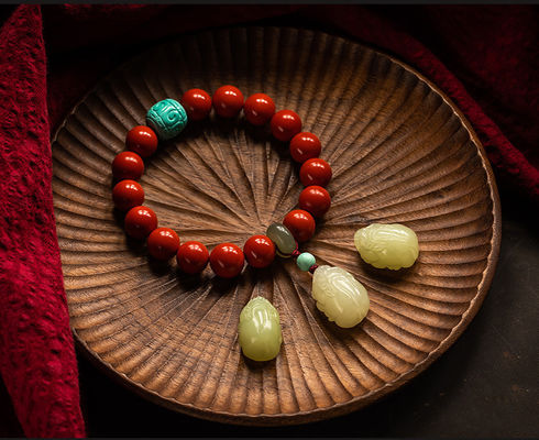 Cinnabar Bracelet For Women – Feng Shui Red Jade Beads Handmade Bracelet With Enamel Decor – Good Luck & Abundance Protection Jewelry For Daily Wear