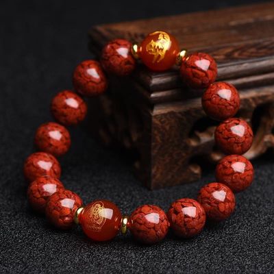 Round Bead Cinnabar Lucky Bead Buddhist Rosary Bracelet for Men and Women Cinnabar Single Circle Bead With Copper Charm Bracelet Purple Cinnabar Light Green Jade Beads Lotus Flower Bracelet